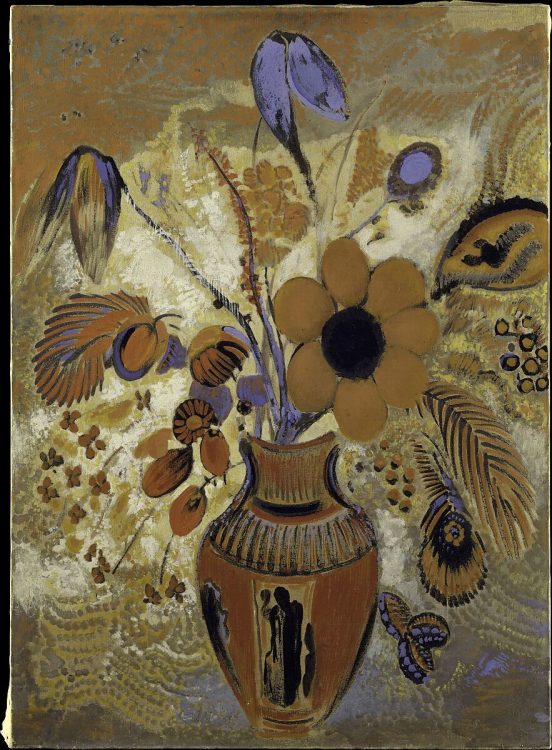 Odilon Redon (French, Bordeaux 1840–1916 Paris)
Etruscan Vase with Flowers, 1900–10
Tempera on canvas; 32 x 23 1/4 in. (81.3 x 59.1 cm)
The Metropolitan Museum of Art, New York, Maria DeWitt Jesup Fund, 1951; acquired from The Museum of Modern Art, Lillie P. Bliss Collection (53.140.5)
http://www.metmuseum.org/Collections/search-the-collections/437381