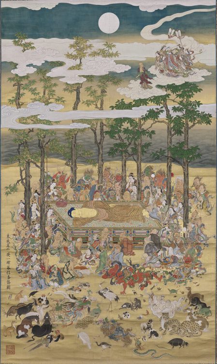 buddha Hanabusa Itchō, Japanese, 1652–1724. The Death of the Historical Buddha (Nehan-zu), dated 1713